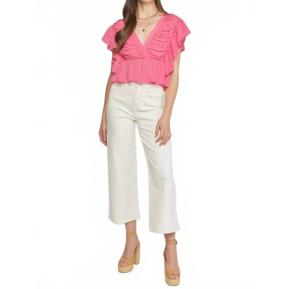 NEW ENTRO solid v-neck butterfly sleeve top in pink - Picture 8 of 8
